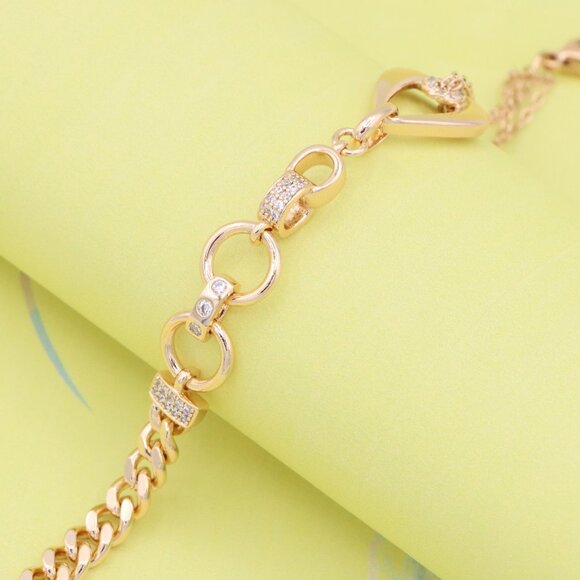 "Sparkling Rose Gold Bracelet with Elegant Round & Chain Link Detail, XPBL0909 - Picture 1 of 13